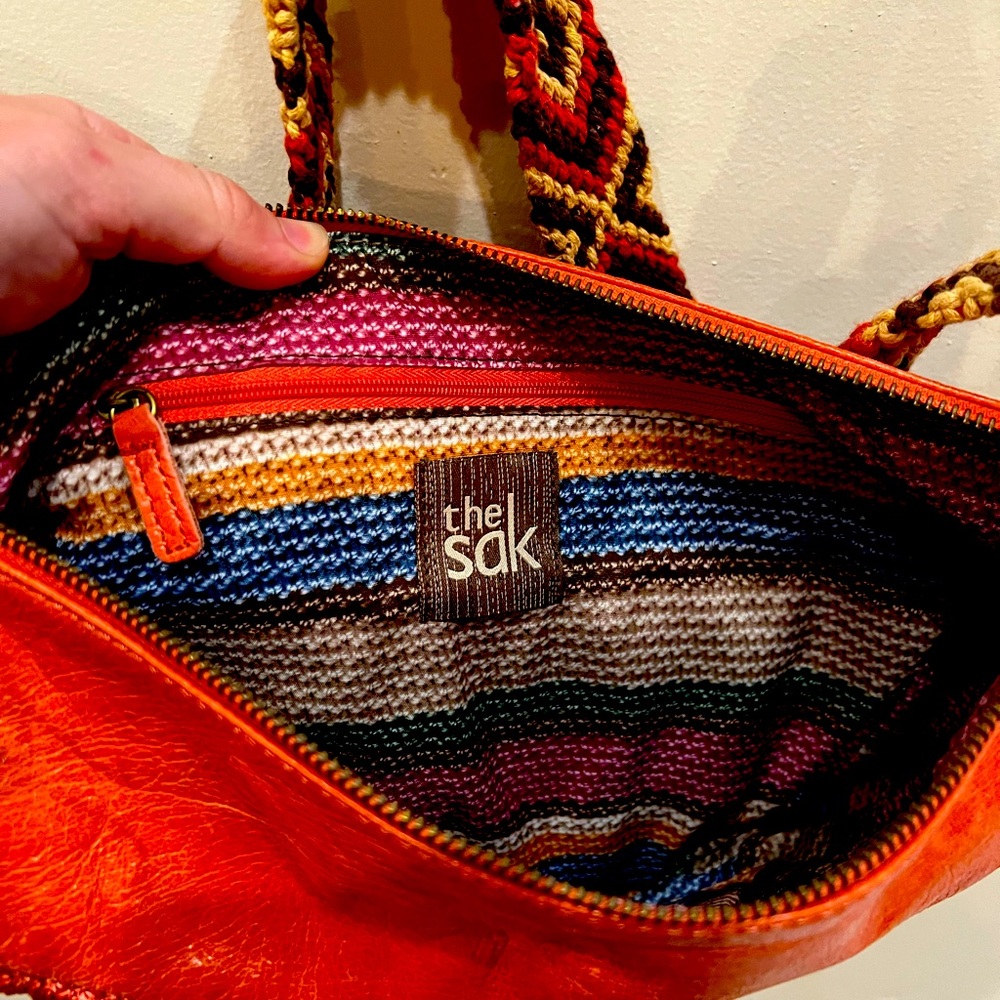 The Sak leather purse with braided strap.